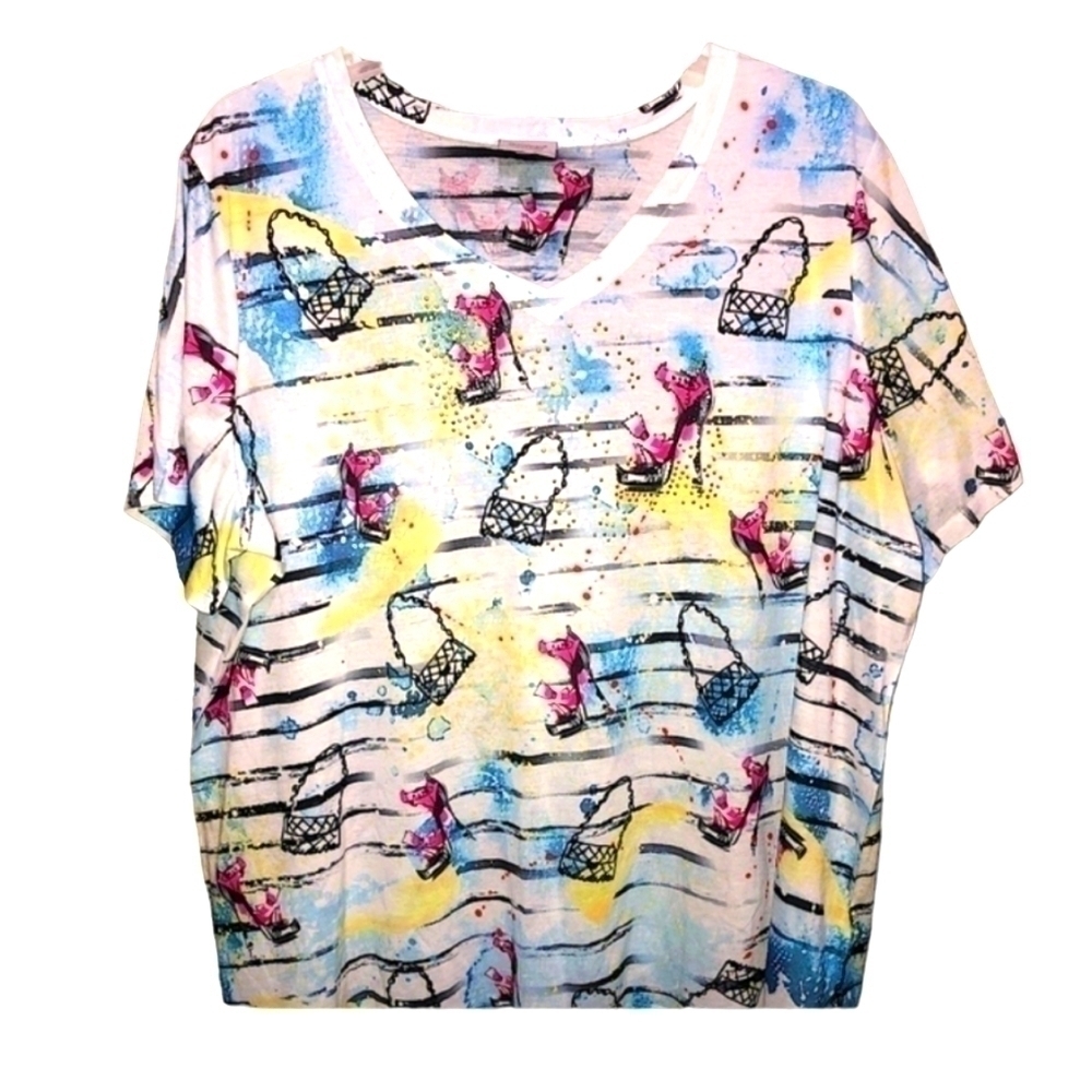 Avenue size 26/28 short sleeve shirt colorful short sleeve shoe & purse graphics